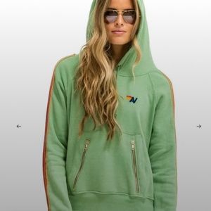 Aviator Nation Mint Hoodie Velvet Stripes MEDIUM